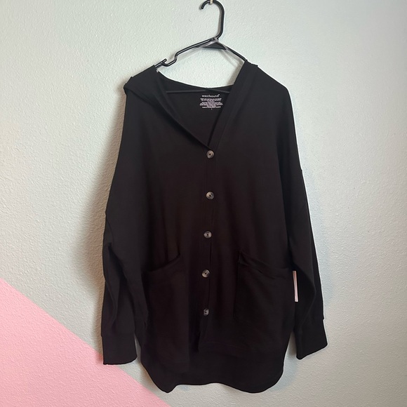 Westbound Knit V-Neck Button Front Hooded Cardigan size 1X black - Picture 5 of 9
